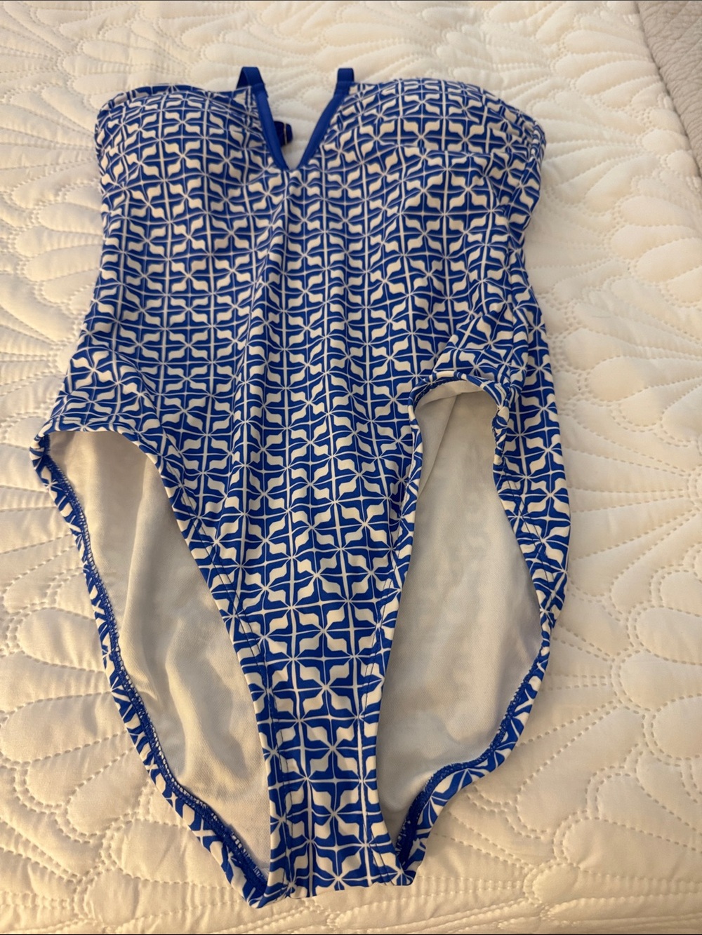 Shade & Shore Blue and White Geometric One-Piece